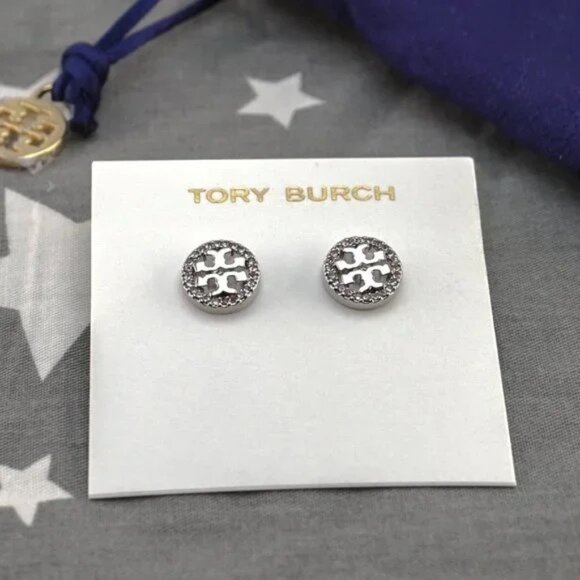 Tory Burch Jewelry - Tory Burch Miller Pavé Stud Earrings in silver (Brand New with Dust Bag)